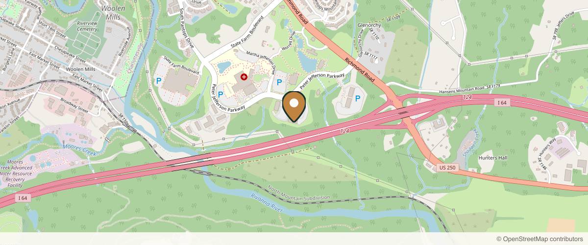 Map showing the exact location of Nua-The Medical Spa at Charlottesville Dermatology at 600 Peter Jefferson Pkwy Ste 270, Charlottesville, VA 22911, USA