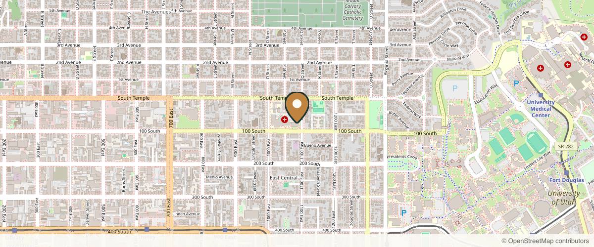 Map showing the exact location of Nuance Aesthetics + Wellness at 82 S 1100 E Ste 400, Salt Lake City, UT 84102, USA
