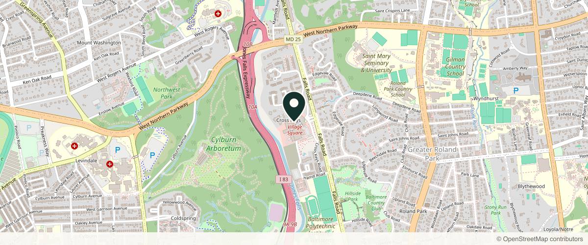 Map showing the exact location of Numa Aesthetics at 1 Village Square, Baltimore, MD 21210, USA