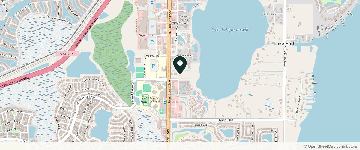 Map showing the exact location of NUR MedSpa & Wellness Lake Nona, Orlando, FL at 12617 Narcoossee Rd Ste 111, Orlando, FL 32832, USA