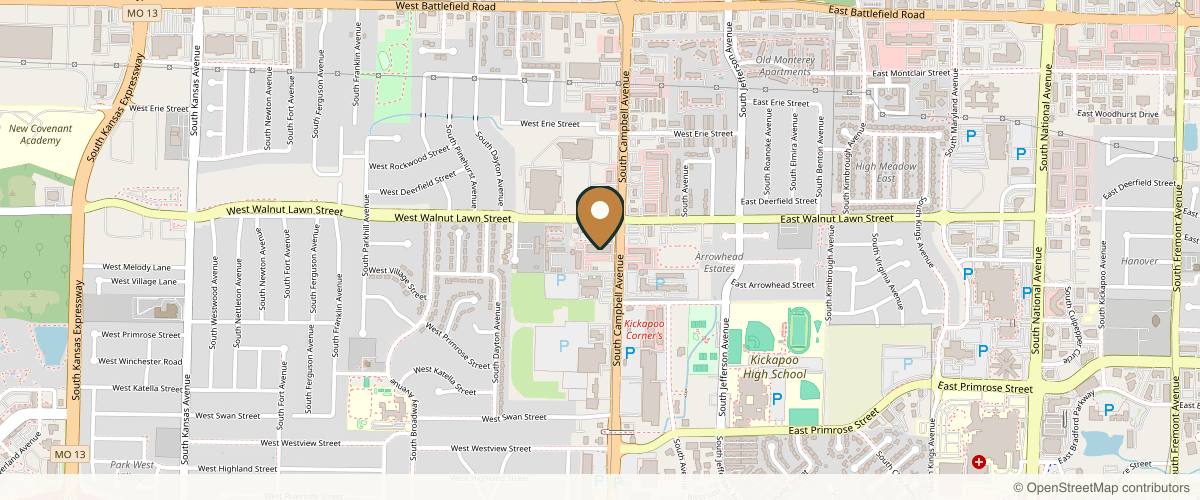 Map showing the exact location of Nurse V Beauty LLC at 3433 S Campbell Ave Unit Y, Springfield, MO 65807, USA