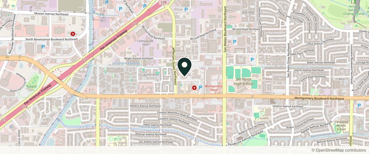 Map showing the exact location of Oasis Med Spa at WSNM at 101 Hospital Loop NE #105, Albuquerque, NM 87109, USA