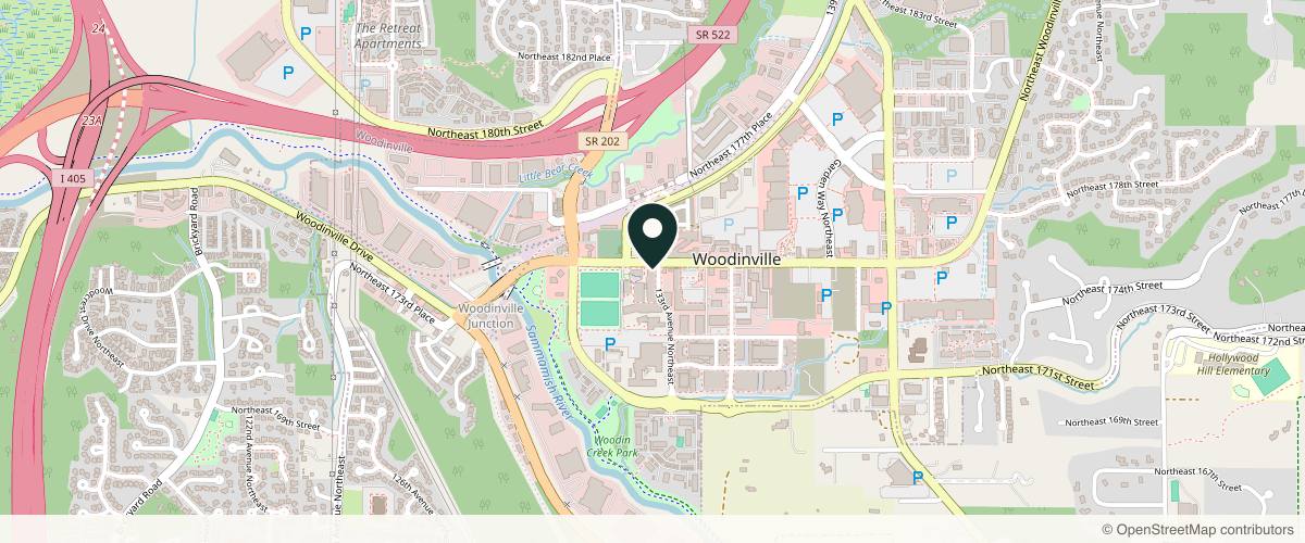 Map showing the exact location of Oasis Medspa & Salon at 17409 133rd Ave NE B118, Woodinville, WA 98072, USA