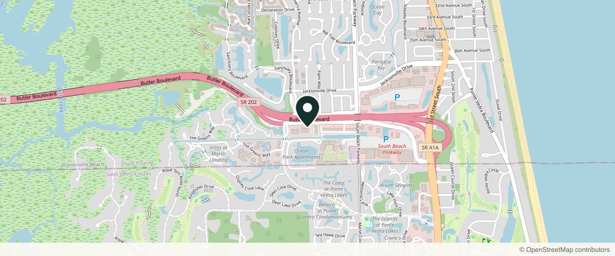 Map showing the exact location of OBI BioAesthetic Institute at 1300 Marsh Landing Pkwy #104, Jacksonville Beach, FL 32250, USA