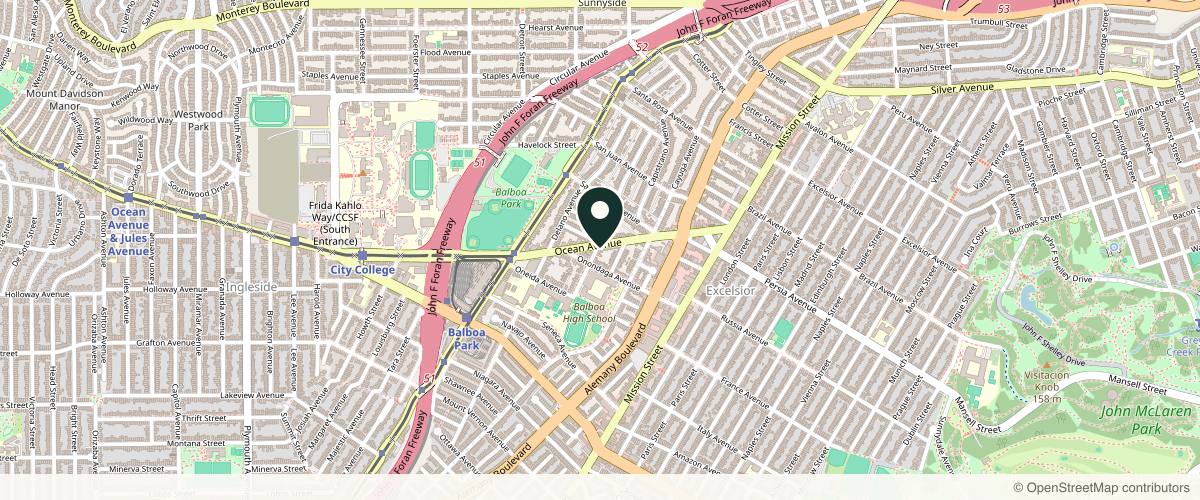 Map showing the exact location of Ocean Medical Clinic at 199 Ocean Ave #2550, San Francisco, CA 94112, USA