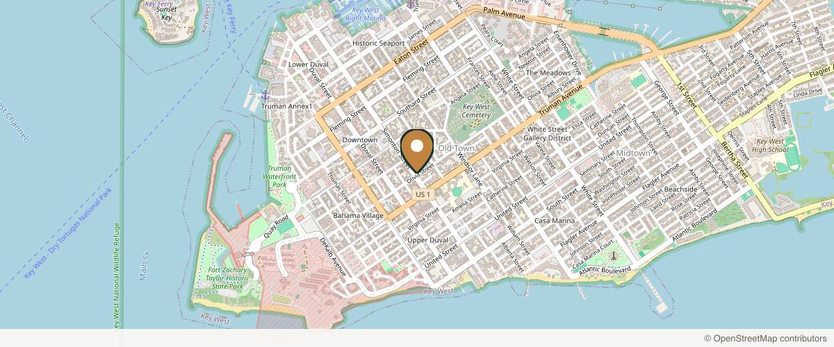 Map showing the exact location of Ocean Wellness Spa and Salon at 829 Simonton St, Key West, FL 33040, USA