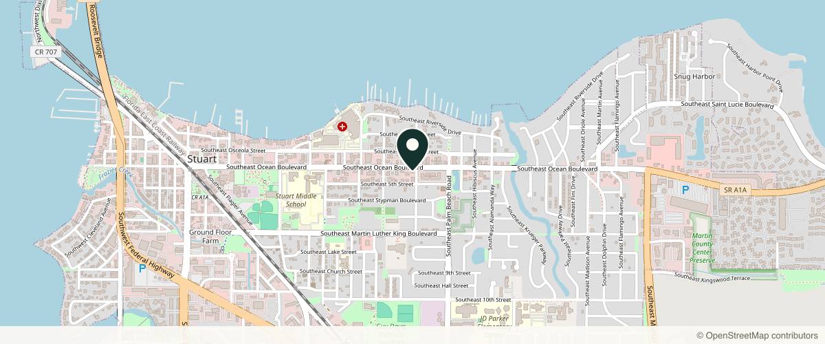 Map showing the exact location of Oceana Aesthetics at 844 SE Ocean Blvd, Stuart, FL 34994, USA