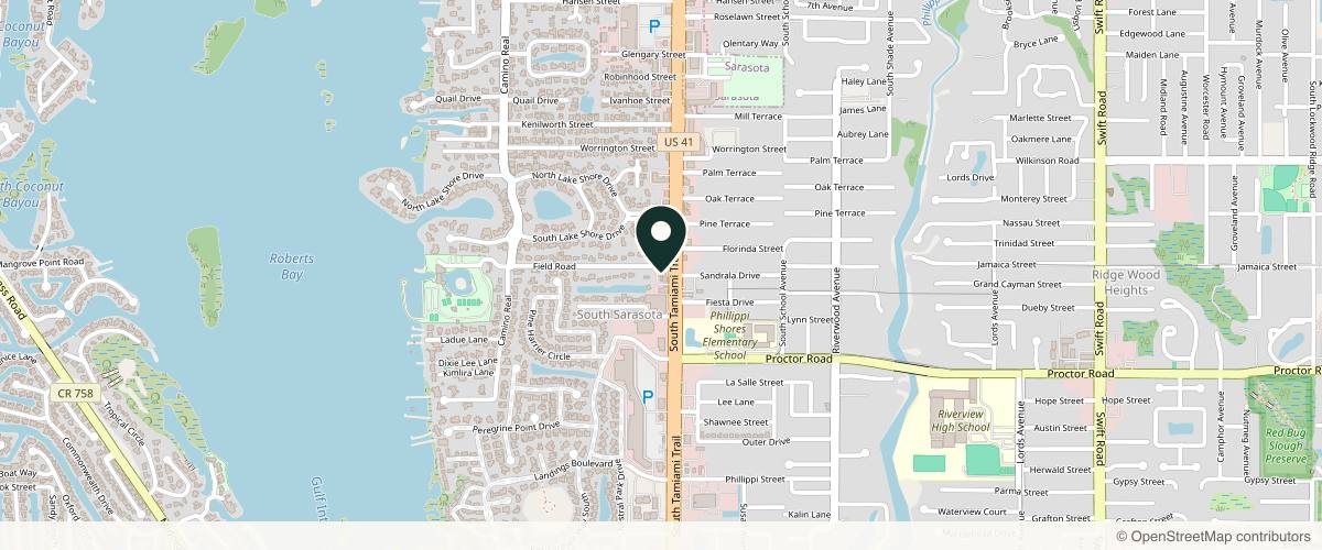 Map showing the exact location of O'Donoghue Dermatology at 1952 Field Rd, Sarasota, FL 34231