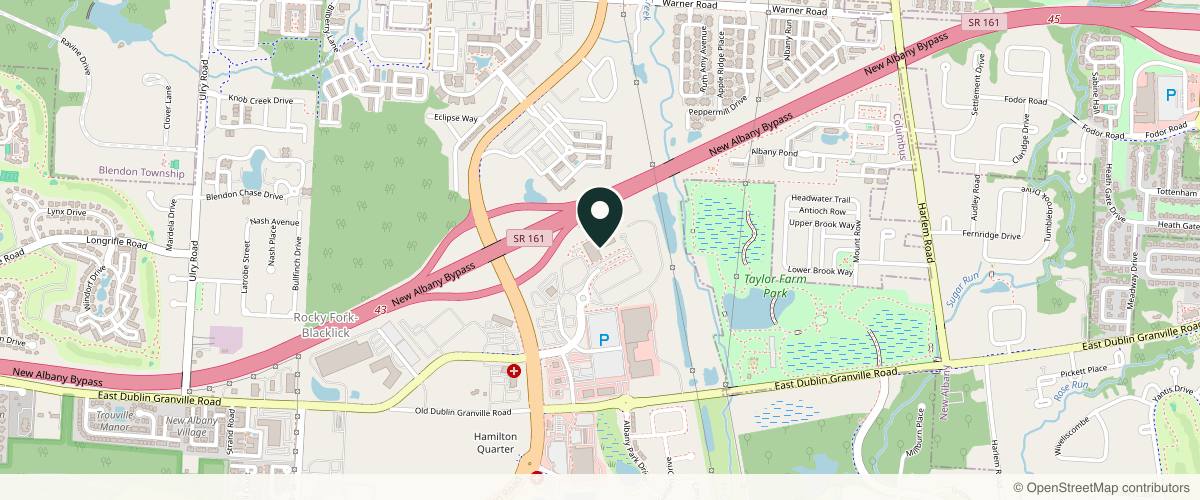 Map showing the exact location of Ohio State Dermatology Outpatient Care New Albany at 6100 N Hamilton Rd 3rd Floor, Suite 3A, Westerville, OH 43081