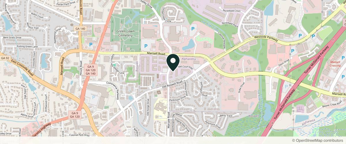 Map showing the exact location of Olansky Dermatology & Aesthetics R at 20 Mansell Ct E Ste 200, Roswell, GA 30076