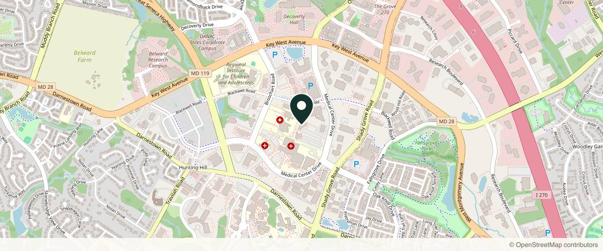 Map showing the exact location of Olsen Aesthetics at 9711 Medical Center Dr Suite 100, Rockville, MD 20850, USA