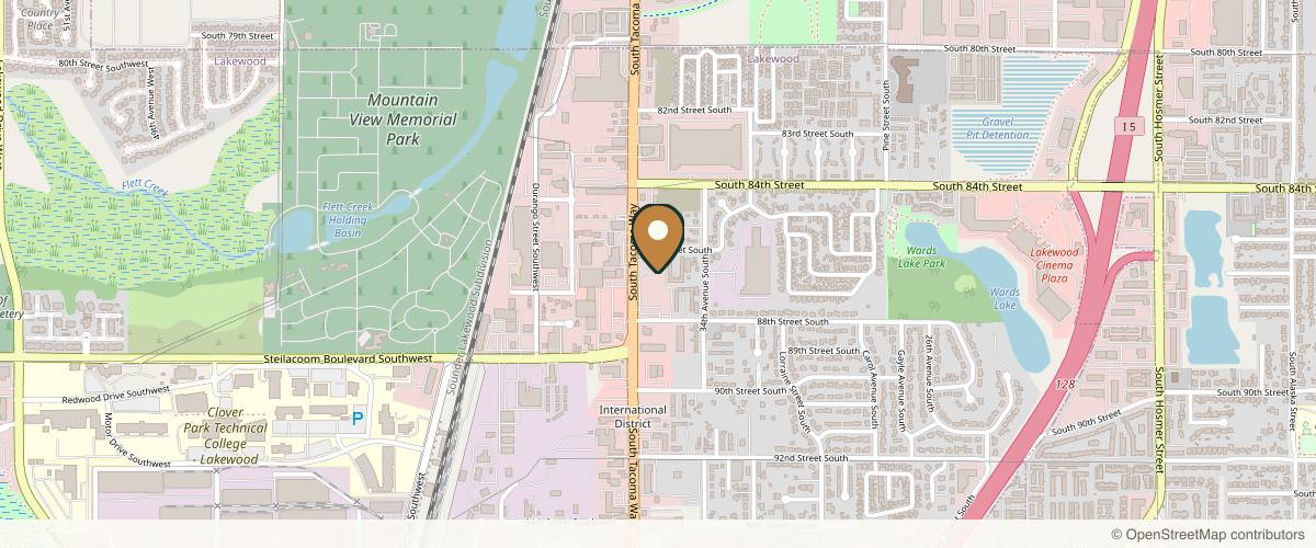 Map showing the exact location of Olympus Spa at 8615 S Tacoma Way, Tacoma, WA 98499, USA
