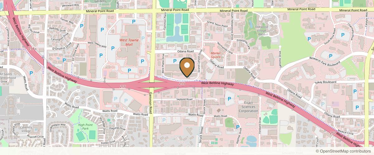 Map showing the exact location of OM MANTRA SPA at 620 Grand Canyon Dr, Madison, WI 53719, USA