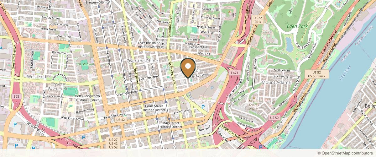 Map showing the exact location of Omega Beauty & Wellness at 1126 Broadway, Cincinnati, OH 45202, USA