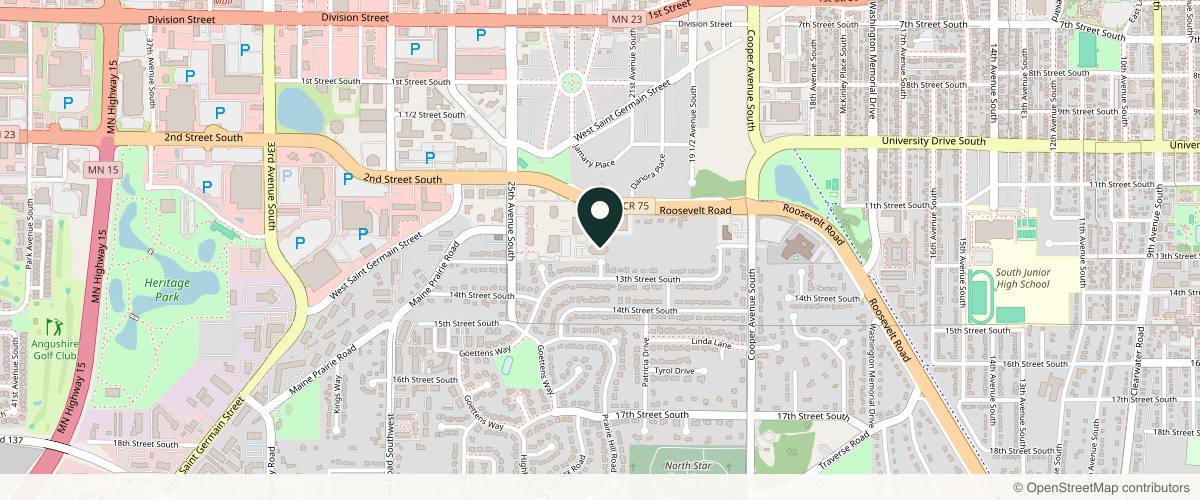 Map showing the exact location of Omni Cosmetic - St. Cloud at 628 Roosevelt Rd Ste 102, St Cloud, MN 56301, USA