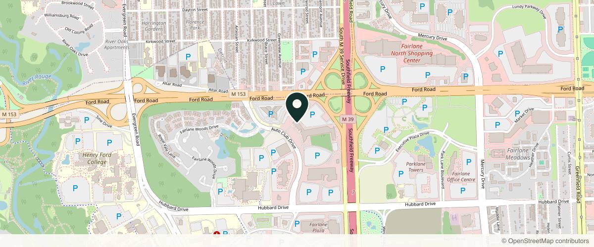 Map showing the exact location of Omorfia Medical Spa at 5250 Auto Club Dr Ste 280, Dearborn, MI 48126, USA