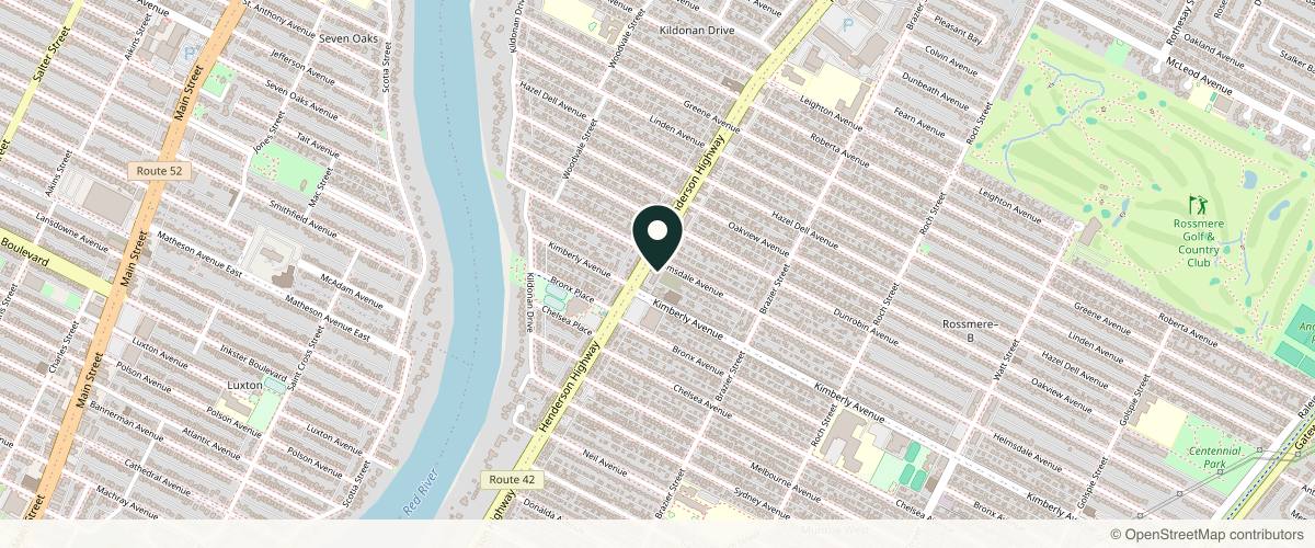 Map showing the exact location of Onyx Blanc Aesthetics Inc at 755 Henderson Hwy #102, Winnipeg, MB R2K 2K5, Canada