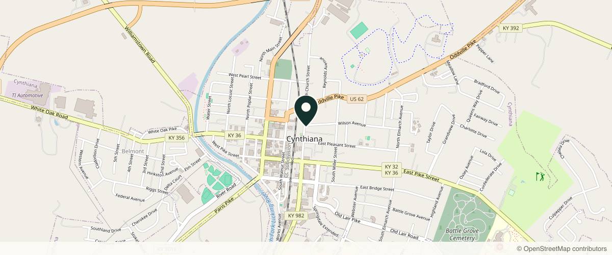 Map showing the exact location of Onyx Wellness and Cosmetic Procedures at 101 Wilson Ave, Cynthiana, KY 41031, USA
