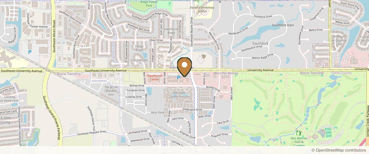 Map showing the exact location of Optimize Wellness & Aesthetics - West Des Moines at 9250 University Ave Ste 110, West Des Moines, IA 50266, USA