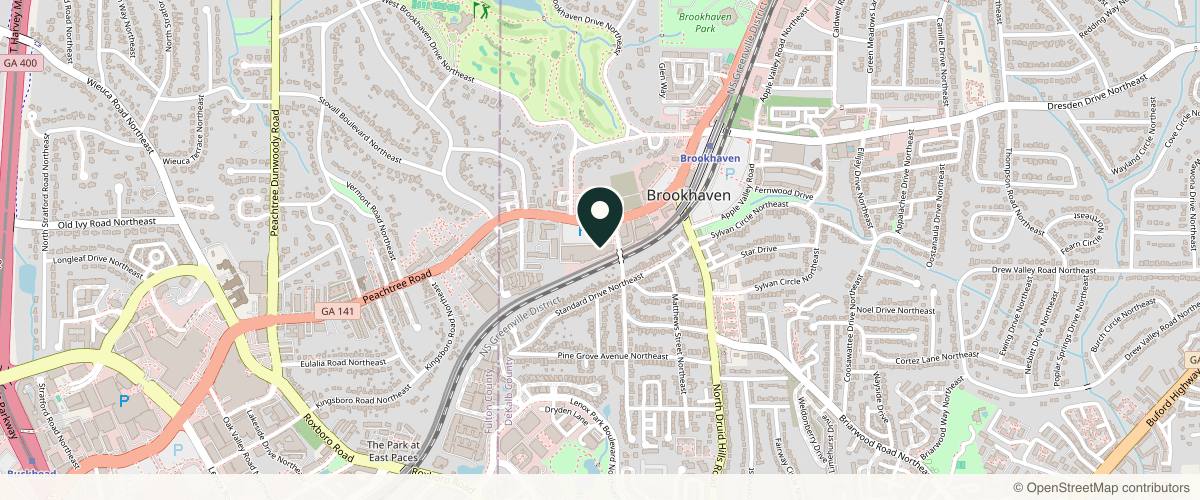 Map showing the exact location of O'Réal Aesthetics MedSpa at 3879 Peachtree Rd NE Loft 21, Brookhaven, GA 30319, USA