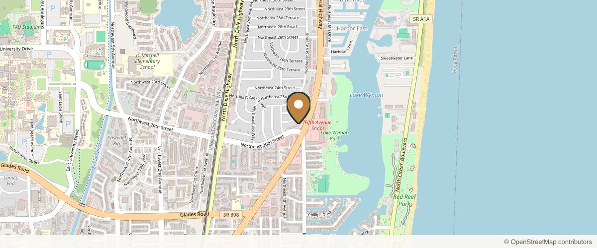 Map showing the exact location of Ora at 505 NE 20th St, Boca Raton, FL 33431, USA