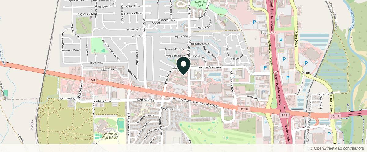 Map showing the exact location of Orange Skye Med Spa at 4101 Outlook Blvd, Pueblo, CO 81008, USA