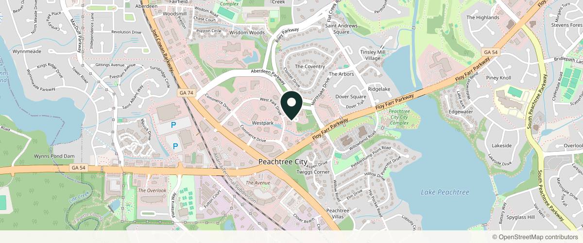 Map showing the exact location of Origin Aesthetics at 400 Westpark Ct Ste 220, Peachtree City, GA 30269, USA