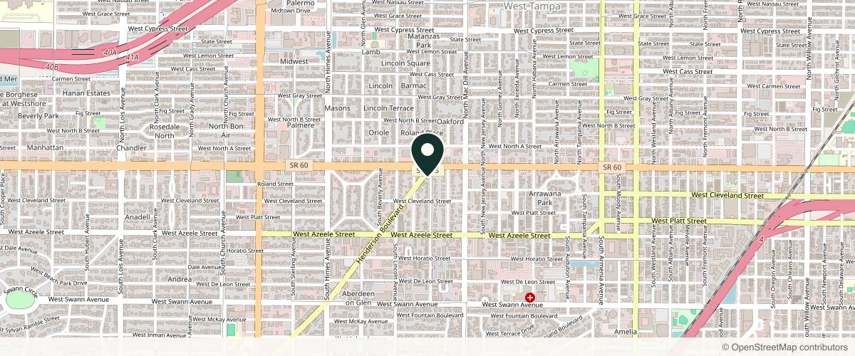 Map showing the exact location of ORO MedSpa at 3200 Henderson Blvd Fl 1, Tampa, FL 33609, USA