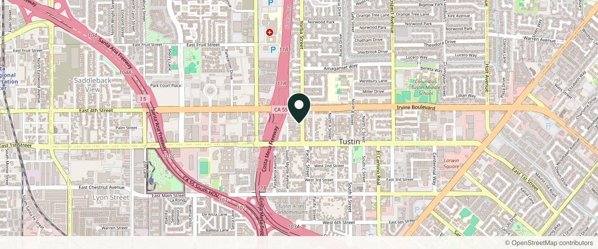 Map showing the exact location of OSVI Dermatology and Surgery Institute at 14891 Yorba St, Tustin, CA 92780