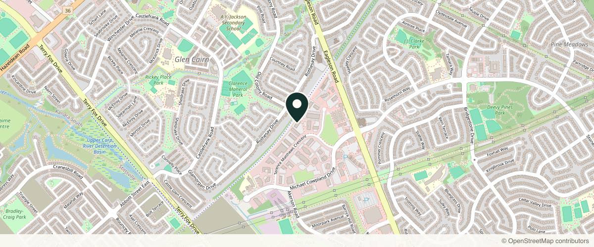 Map showing the exact location of Ottawa Medical Spa And Aesthetic | Laser Hair Removal | HydraFacials | RF Micro Needling | Chemical Peels | Botox at 120 Terence Matthews Crescent D1, Kanata, ON K2M 0J1, Canada