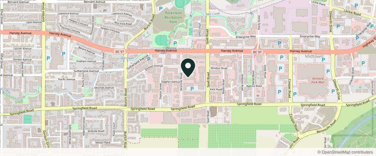 Map showing the exact location of Oval Aesthetics at 1855 Kirschner Rd #300, Kelowna, BC V1Y 4N7, Canada