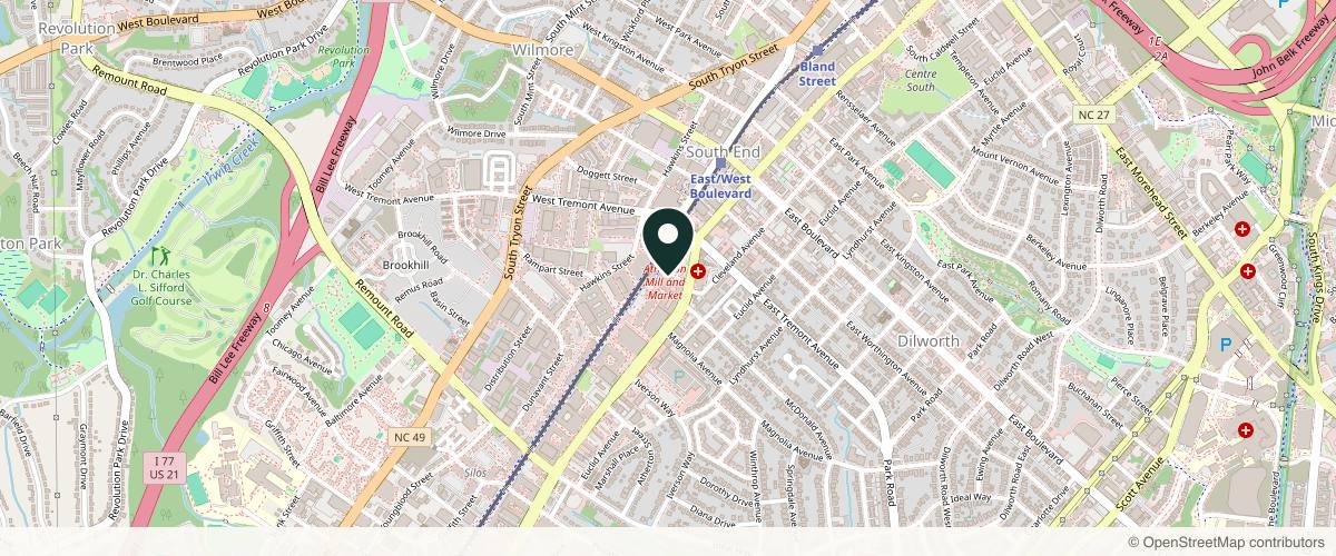 Map showing the exact location of OVME at 2040 South Blvd Ste 2, Charlotte, NC 28203, USA