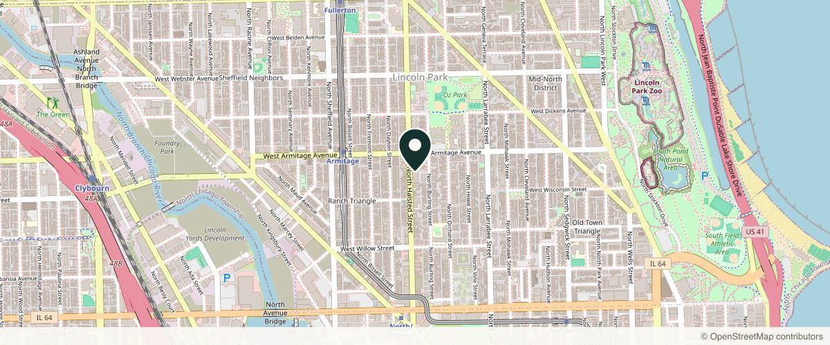 Map showing the exact location of OVME at 1945 N Halsted St #101, Chicago, IL 60614, USA