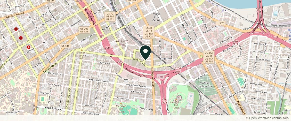 Map showing the exact location of OVME at 616 9th Ave S #1A, Nashville, TN 37203, USA