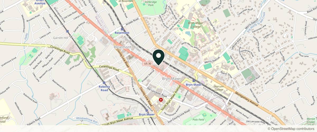 Map showing the exact location of OVME at 925 W Lancaster Ave #140, Bryn Mawr, PA 19010, USA
