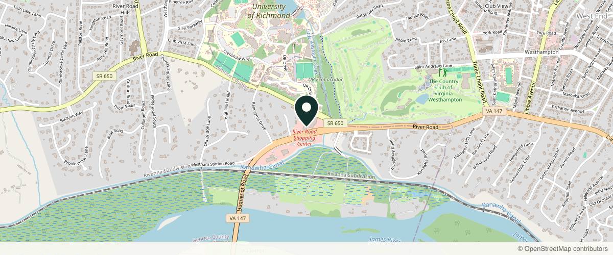 Map showing the exact location of OVME at 6239 River Rd, Richmond, VA 23229, USA