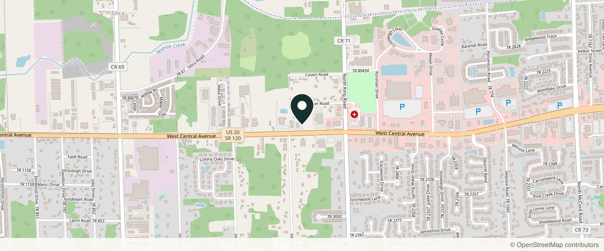Map showing the exact location of pēkomd: Peter Koltz, MD at 7634 Central Ave, Toledo, OH 43617, USA