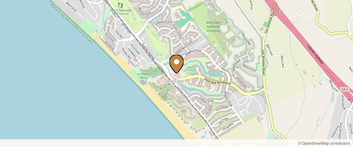 Map showing the exact location of Pacific Coast Aesthetics at 28 Seascape Village, Aptos, CA 95003, USA