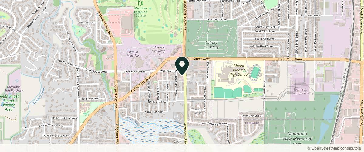 Map showing the exact location of Pacific Northwest Dermatology at 7502 Lakewood Dr W #A, Lakewood, WA 98499