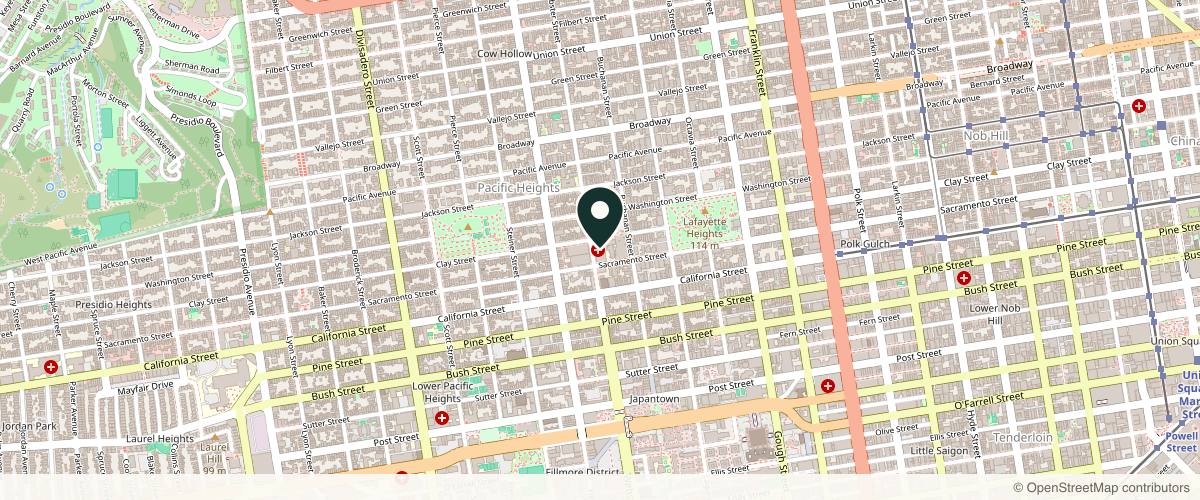 Map showing the exact location of Pacific Skin and Cosmetic Dermatology San Francisco at 2100 Webster St #305, San Francisco, CA 94115