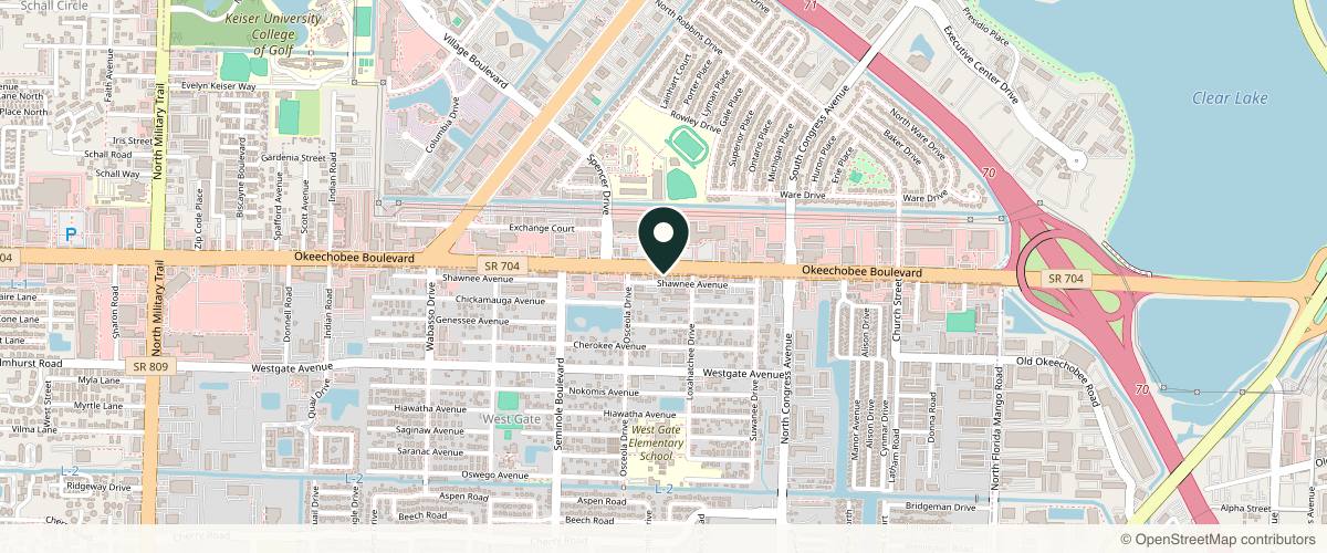 Map showing the exact location of Palm Beach Advanced Aesthetics at 2528 Okeechobee Blvd, West Palm Beach, FL 33409, USA
