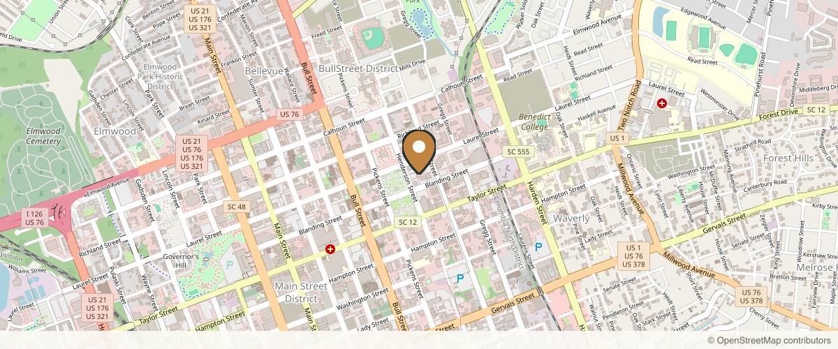 Map showing the exact location of Palmetto Aesthetic Medicine at 1730 Henderson St Ste a, Columbia, SC 29201, USA