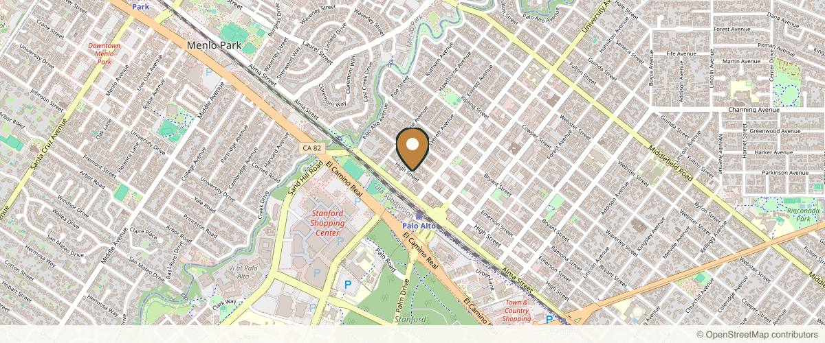 Map showing the exact location of Palo Alto Dermatology Institute at 301 High St, Palo Alto, CA 94301, USA