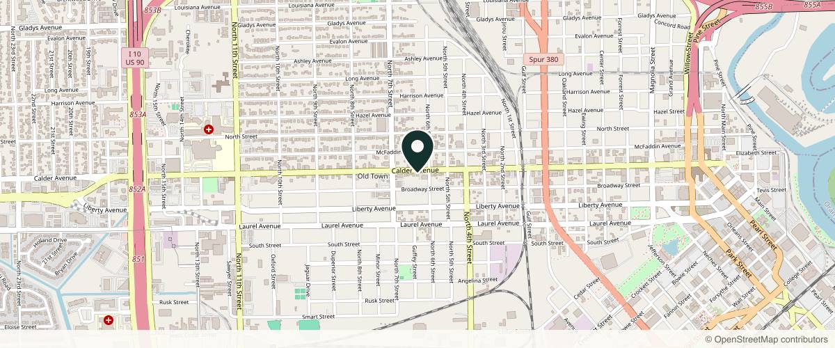 Map showing the exact location of Paradise Wellness Med Spa at 2215 Calder Ave #101, Beaumont, TX 77701, USA