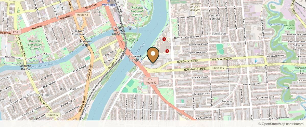 Map showing the exact location of Paris Cosmetology at 43 Marion St Unit A, Winnipeg, MB R2H 0S8, Canada