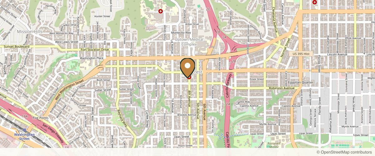 Map showing the exact location of Park Medspa Hillcrest at 3830 Fourth Ave Suite A, San Diego, CA 92103, USA