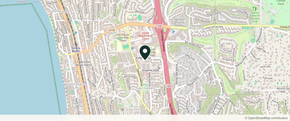 Map showing the exact location of Park Medspa Solana Beach at 779 Academy Dr, Solana Beach, CA 92075, USA