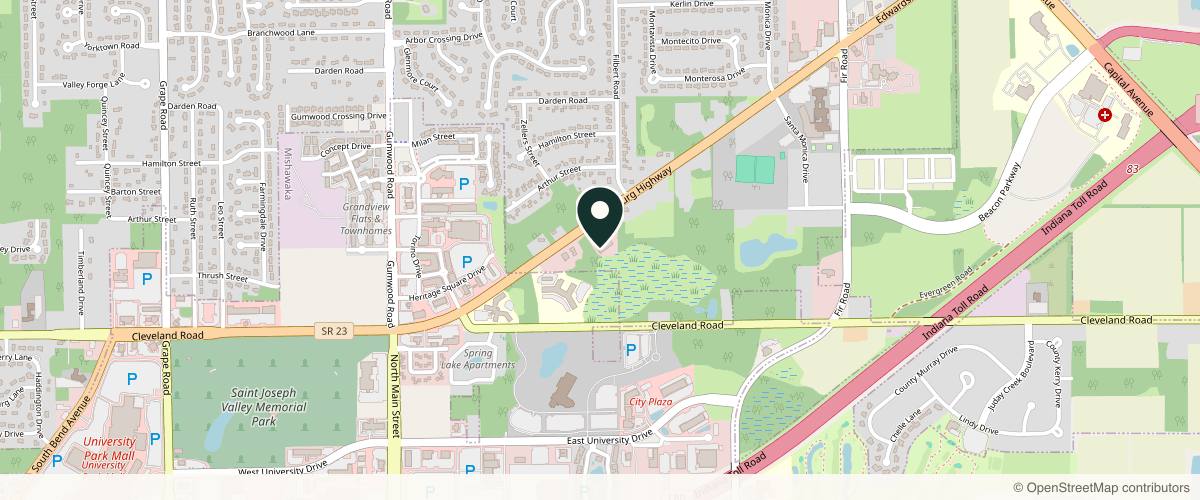 Map showing the exact location of Park Place Medical Spa at 15615 IN-23 N, Granger, IN 46530, USA