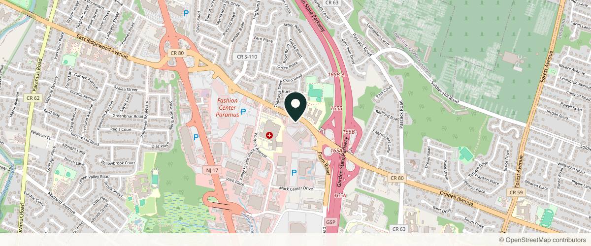 Map showing the exact location of Parker Center for Plastic Surgery: Paul M Parker MD at 122 E Ridgewood Ave, Paramus, NJ 07652, USA
