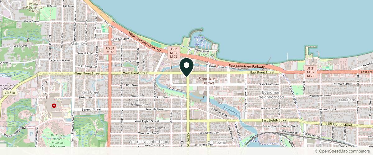 Map showing the exact location of Pavlova Spa & Salon at 114 S Union St, Traverse City, MI 49684, USA